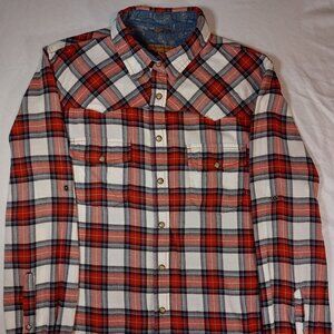 Womens Medium BEA Jachs Girlfriend Western Red Plaid Pearl Snap Button Up Shirt